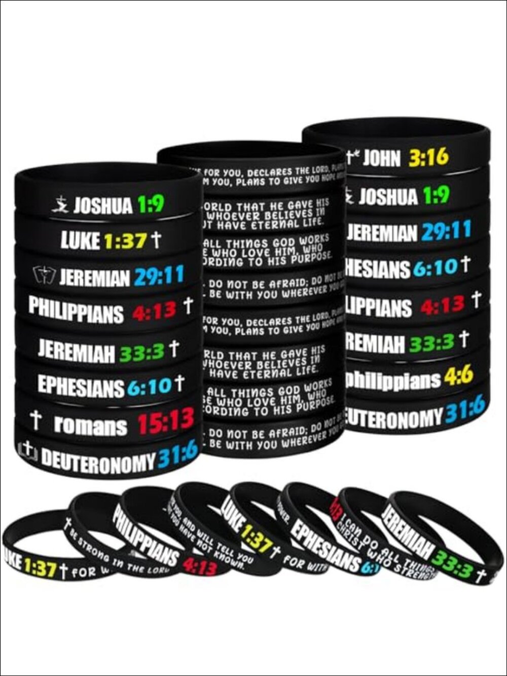 96 Pcs Bible Verses Silicone Bracelets Religious Wristbands Inspirational Gift